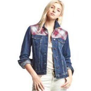 Gap + Pendleton 1969 Icon Denim Jacket Dark‎ Indigo Women's M Plaid Casual